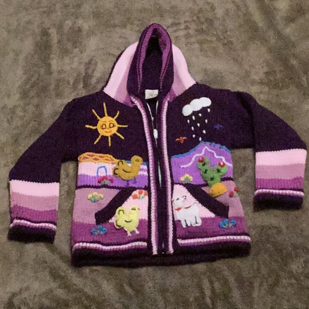 Little girls size 4 Lucy Iburg sweater with hood.